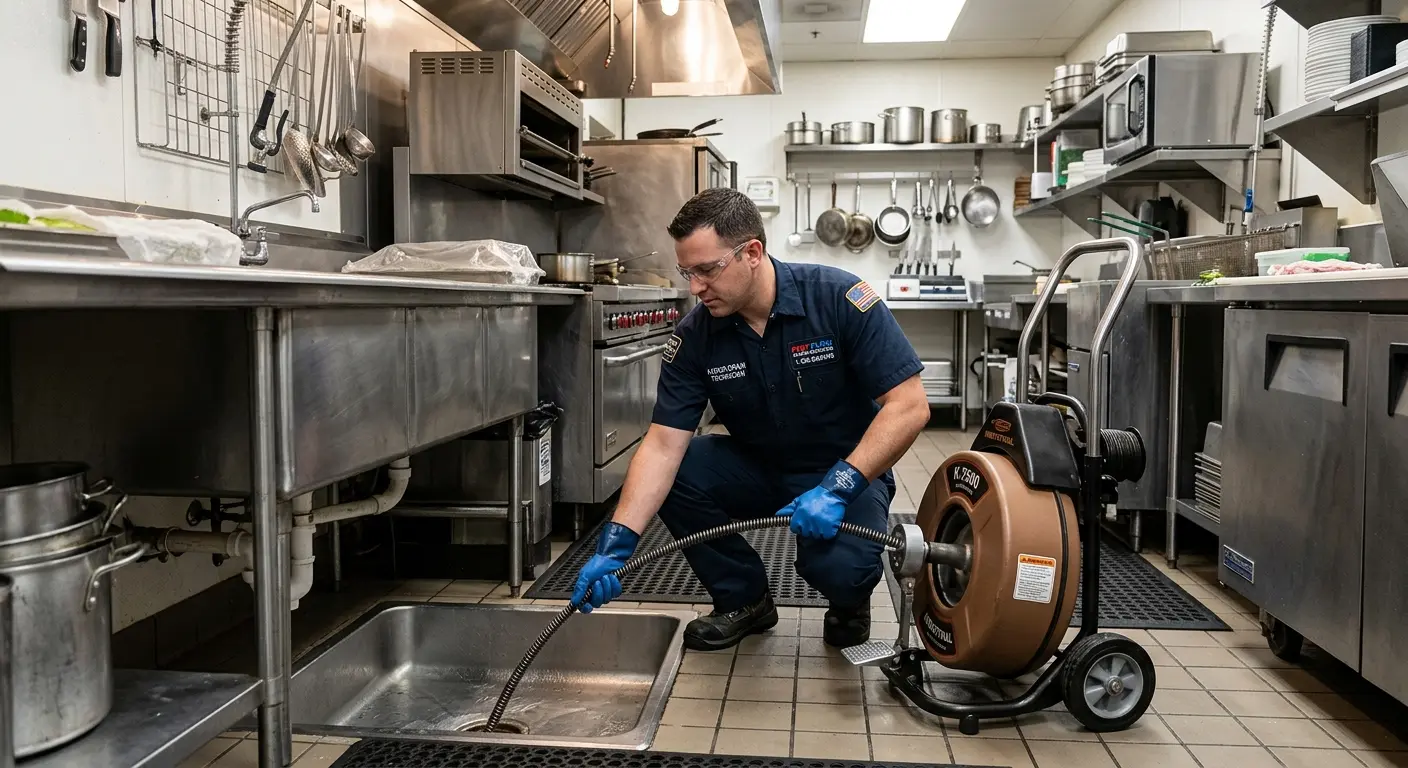 Commercial drain cleaning service in a restaurant kitchen in Florence